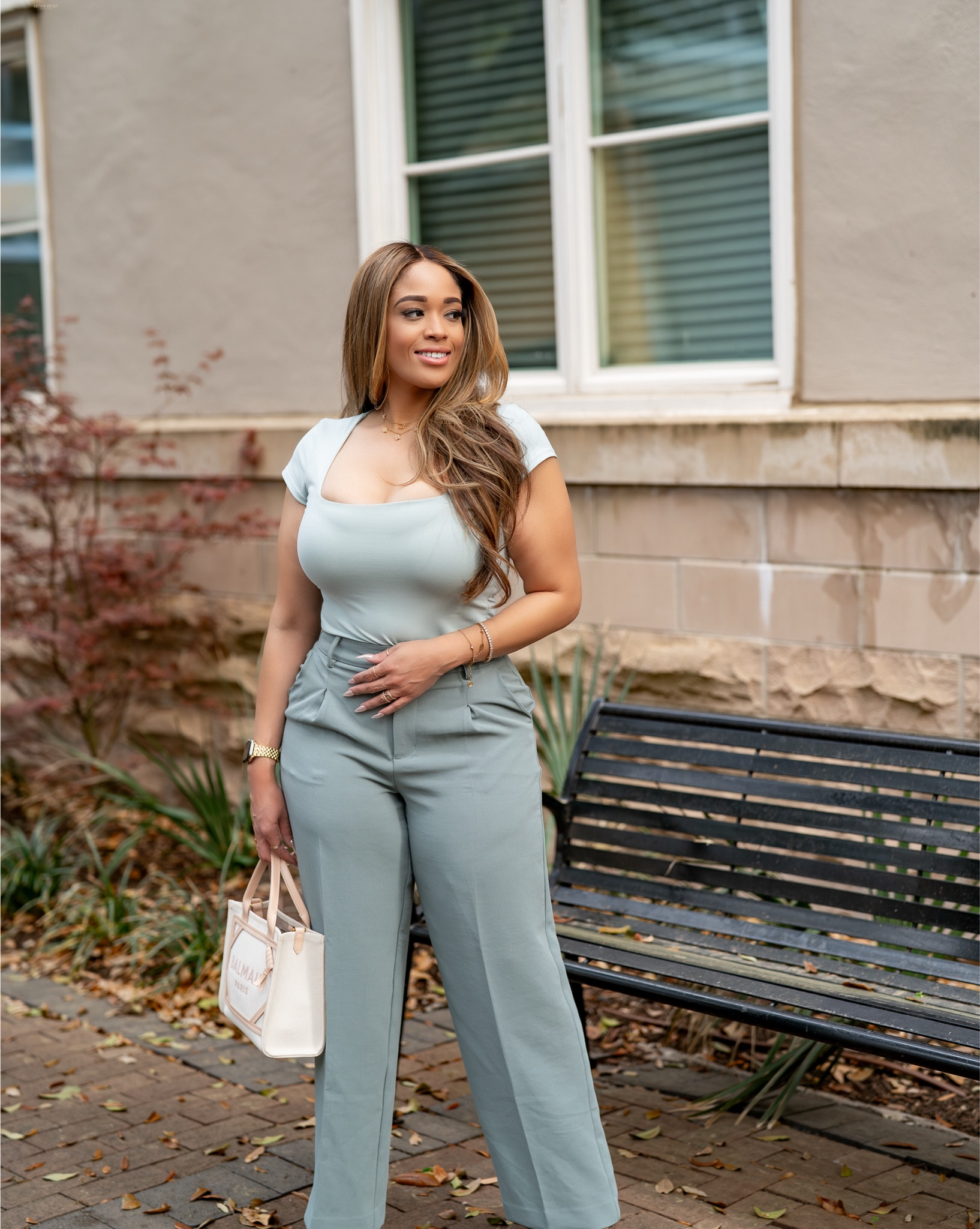 Monochromatic spring work look. That easily transitions from the office to happy hour. Wearing size S top & size 6 pants.  

#LTKStyleTip #LTKMidsize #LTKWorkwear