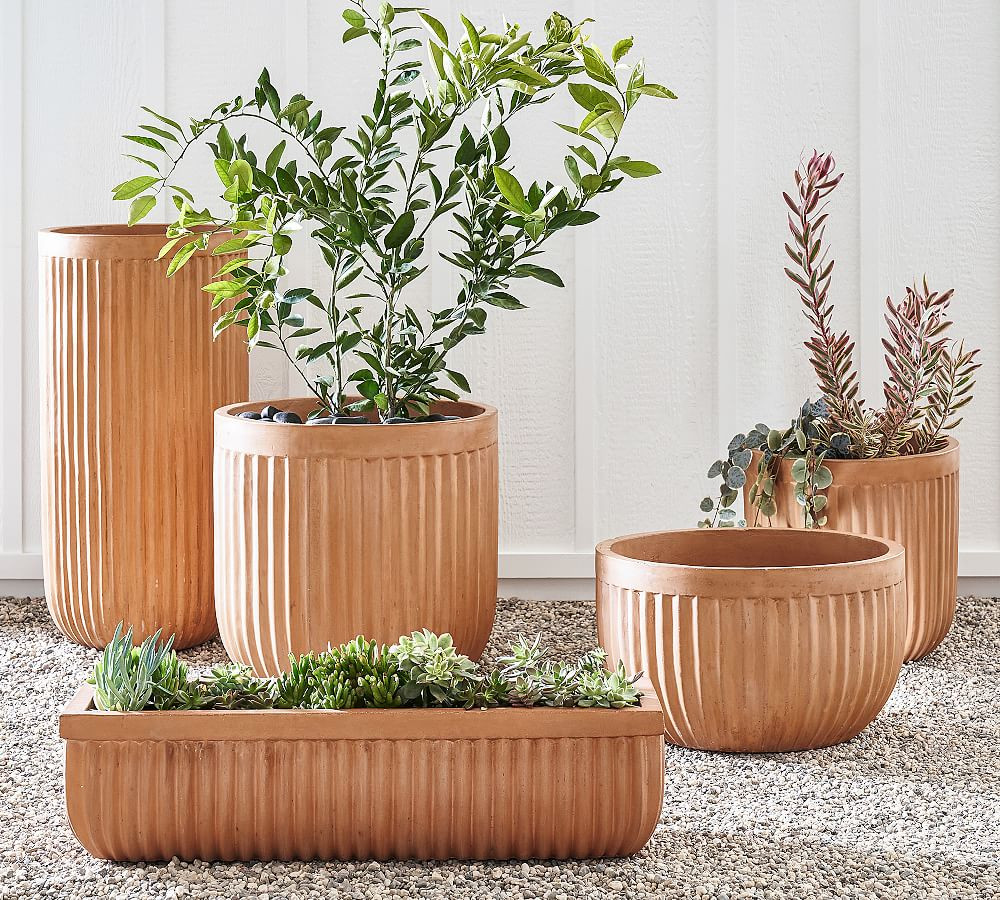 Concrete Fluted Outdoor Planters | Pottery Barn (US)