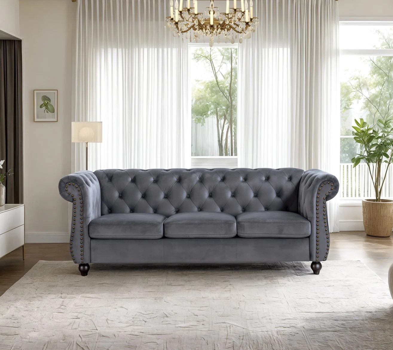 House of Hampton® 83.07'' wide velvet chesterfield design Sofa & Reviews | Wayfair | Wayfair North America