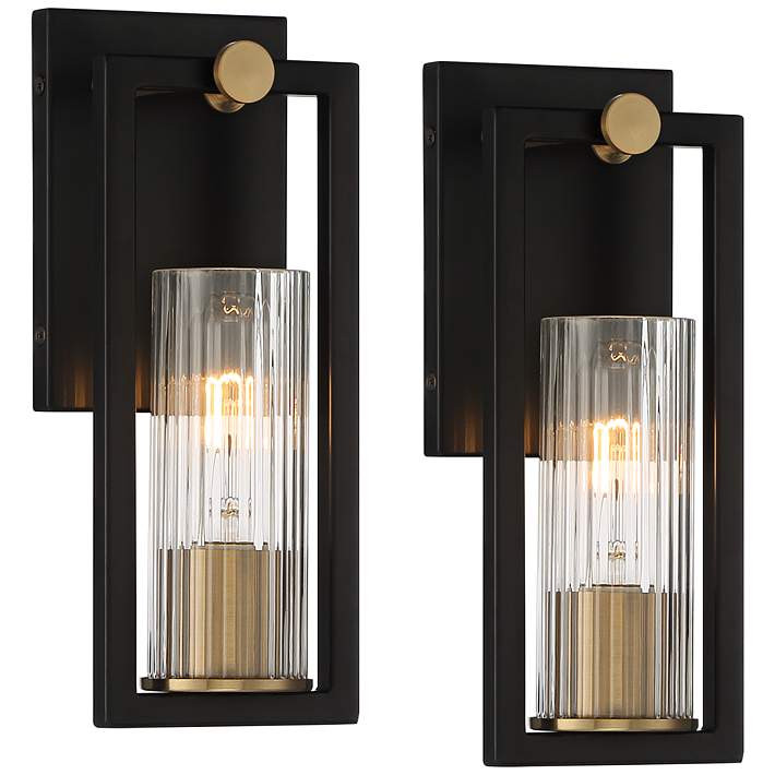 Stiffel Ramos 11 1/2" High Black and Brass Wall Sconces Set of 2 - #681V4 | Lamps Plus | Lamps Plus