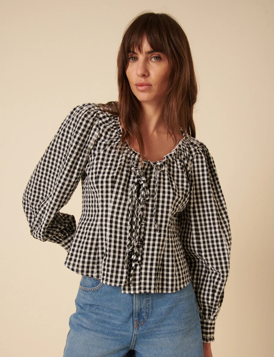 Black Gingham Tie Front Blouse | Nobody's Child