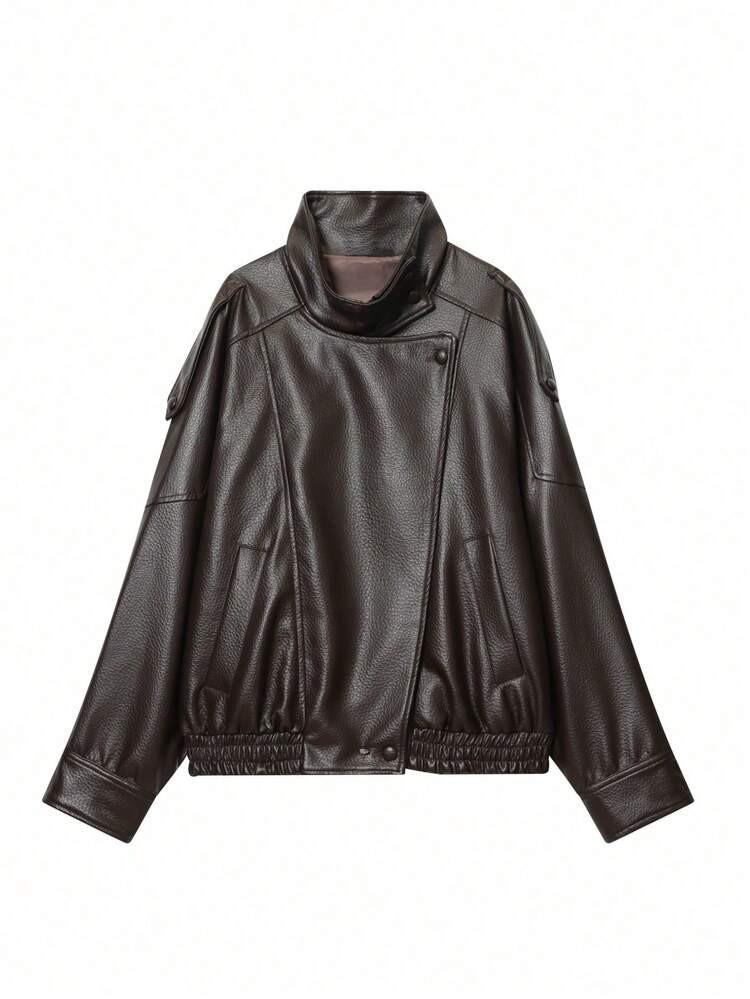 Seelio Herbst/Winter neue Damen Mode Lederjacke, minimalistischer europäischer Stil, vielseitige Litschi-Textur | SHEIN