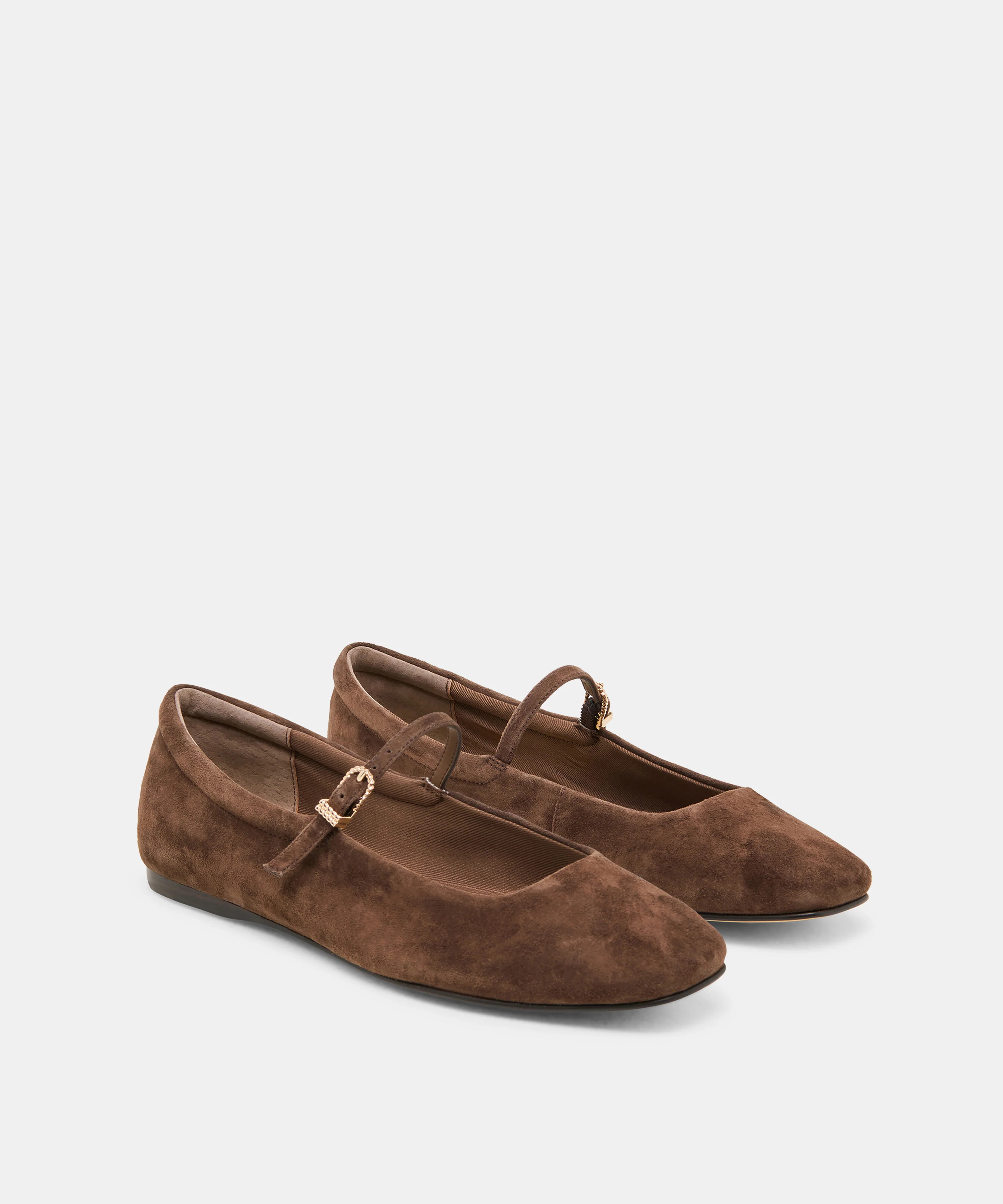 REYES Wide Width Dk Brown Suede Mary-Jane Ballet Flats | Dolce Vita | DolceVita.com