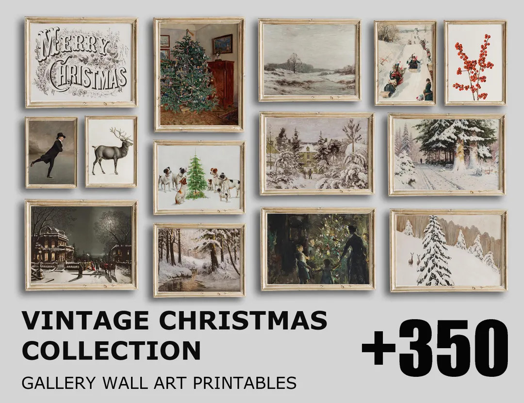 Christmas Vintage Printable Landscape Painting, Gallery Wall Art Set of 350, Xmas Bundle Prints, ... | Etsy (US)
