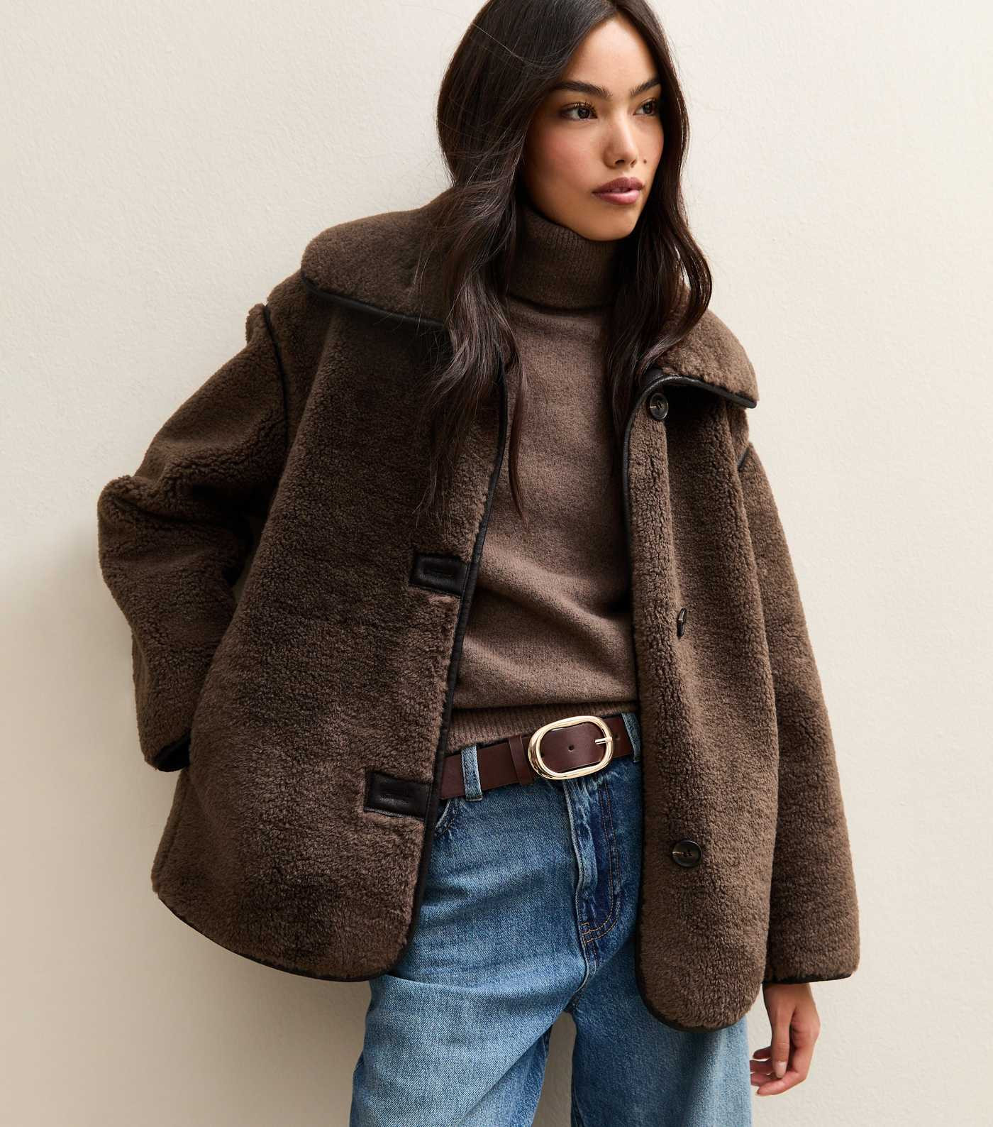 Dark Brown Faux Fur Borg Bonded Jacket | New Look | New Look (UK)