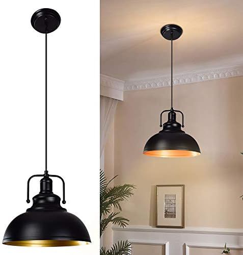 DLLT Black Pendant Light, Vintage Ceiling Hanging Light Fixture Farmhouse Decor, Adjustable Metal... | Amazon (US)