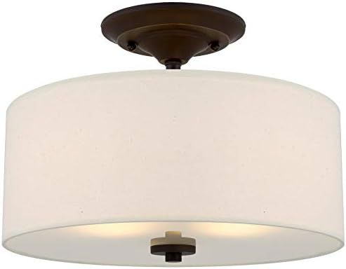 Kira Home Addison 13" 2-Light Semi-Flush Mount Ceiling Light Fixture with Off-White Fabric Drum S... | Amazon (US)