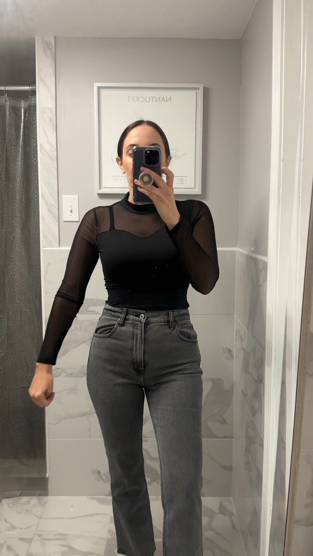 Amazon sheer sleeve top for the win! 

True to size 

Jeans - true to size and perfect for petites. They hit right at the ankle with regular fit 

Shoes - sold out but found others 