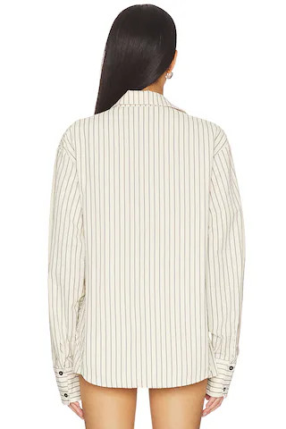 Kadence Button Up Top in Beige & White Stripe | Revolve Clothing (Global)