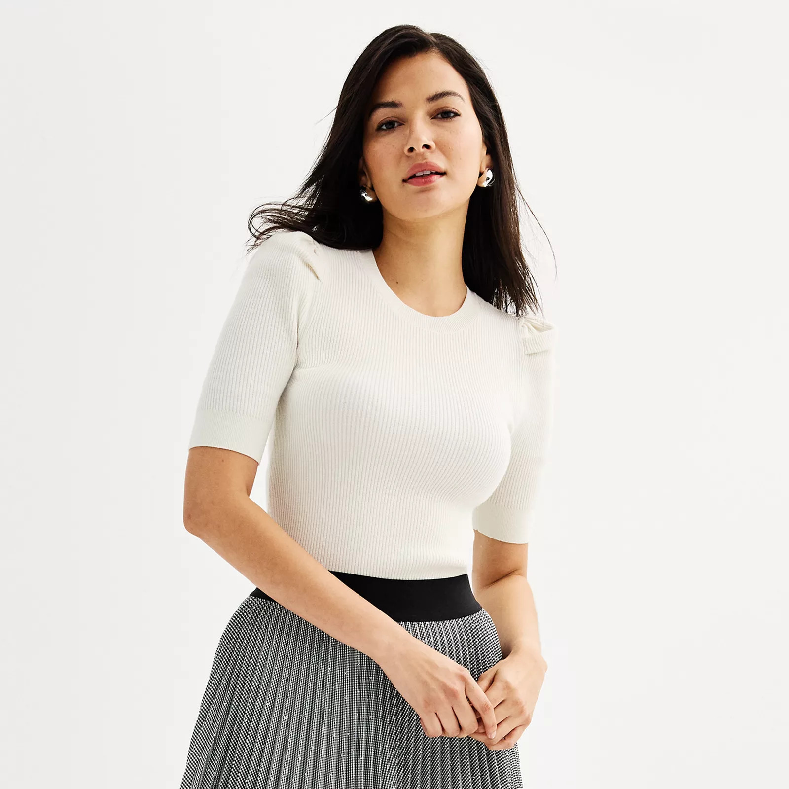 Women's Nine West Sweater Rib Puff Sleeve Top, Size: XXL, Daisy Dew | Kohl's