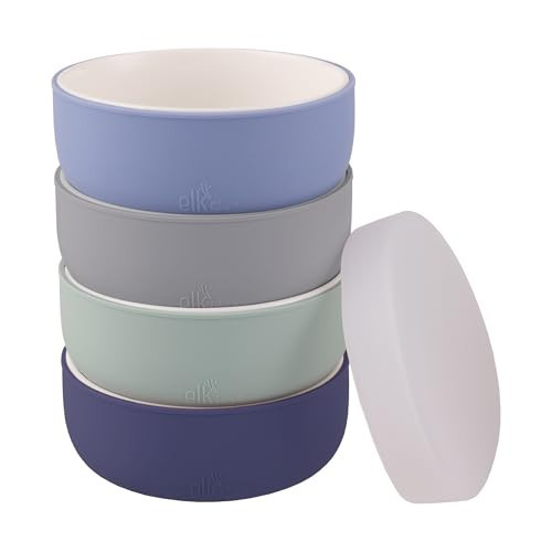 Elk and Friends Kids Porcelain Bowls with Silicone Sleeve + Silicone Lid | Kids/Toddler/Baby Feeding | Microwave & Dishwasher Safe | Non slip | Cereal/Soup/Snack Dishes & Dinnerware | Amazon (US)
