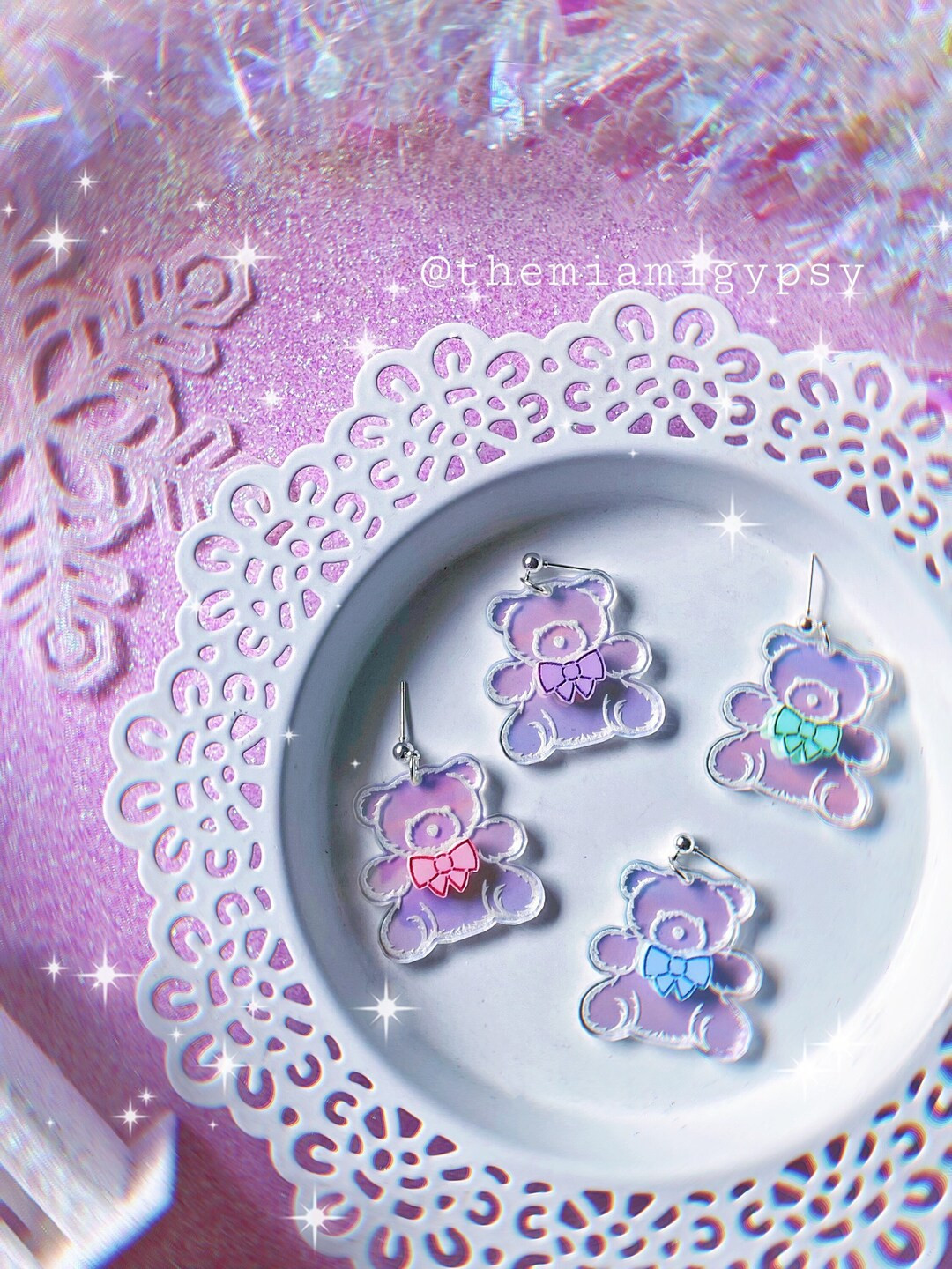 Iridescent Christmas Teddy Bear Earrings Acrylic Earrings - Etsy | Etsy (US)