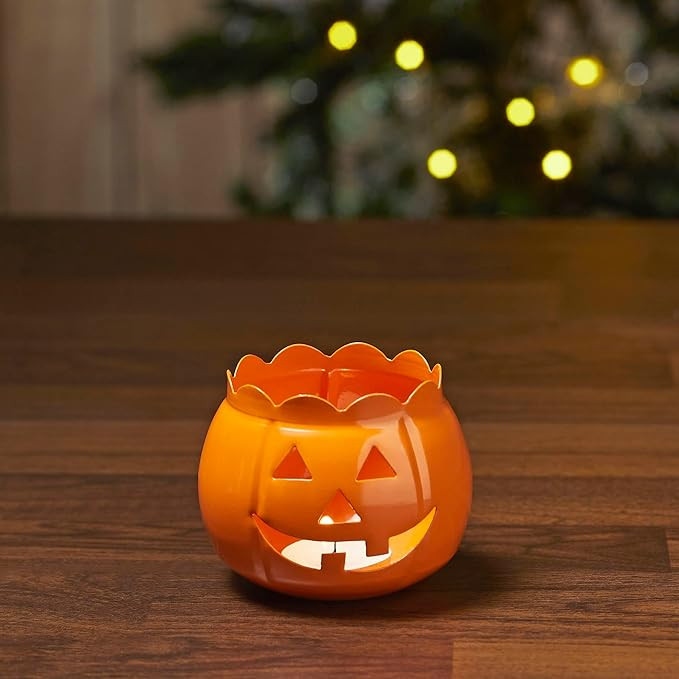 VHC Brands Metal Tealight Holder Jack-O-Lantern Orange 3x3.5x3.5, Kitchen Dining Table Candle Hol... | Amazon (US)