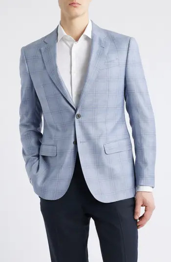 Emporio Armani Pale Blue Plaid Wool Sport Coat in Light Blue at Nordstrom Rack, Size 38 Us / 48 Eu Regular | Nordstrom Rack