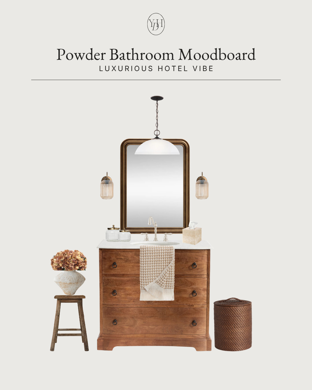 This one feels like walking into a boutique hotel bathroom in the best way possible 🤎 Warm woods, layered lighting, soft brass finishes and a furniture-style vanity instantly make a powder bathroom feel expensive and thoughtfully designed. 

 #LTKHome