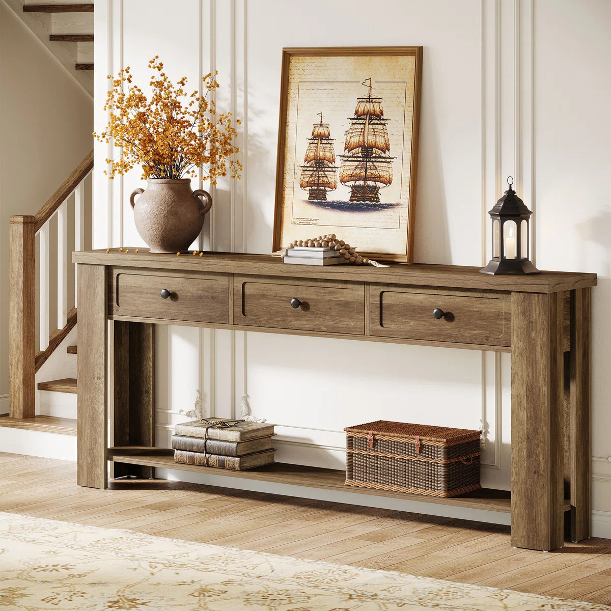 70.9-Inch Console Table with 3 Drawers and Open Storage Shelf, Extra Long Narrow Entryway Sofa Ta... | Wayfair North America
