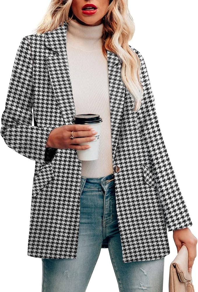 CRAZY GRID Womens Casual Blazer Jacket Long Sleeve Open Front Work Office Blazer Lapel Button Jac... | Amazon (US)