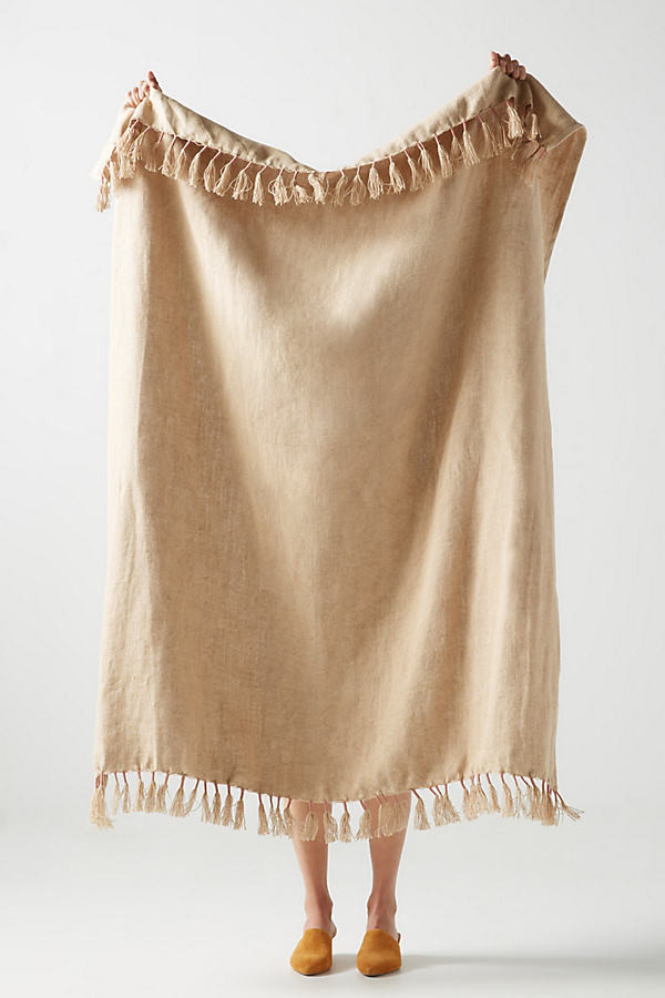 Linen Throw Blanket By Anthropologie in Beige | Anthropologie (US)