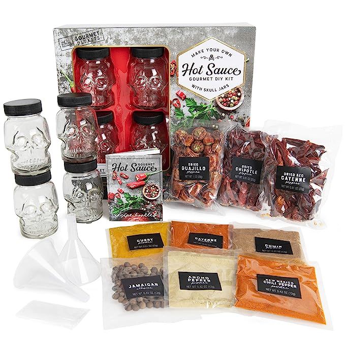 Thoughtfully Gourmet, DIY Hot Sauce Set, Hot Sauce Making Kit Includes 4 Skull Shaped Reusable Gl... | Amazon (US)