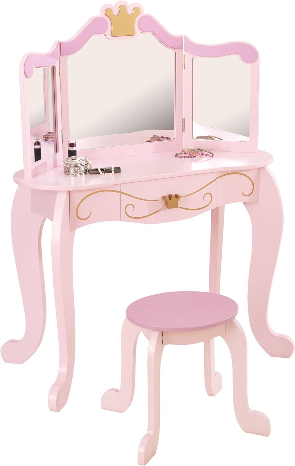 KidKraft Wooden Princess Vanity & Stool Set with Mirror, Children's Furniture - Pink, Gift for Ag... | Amazon (US)