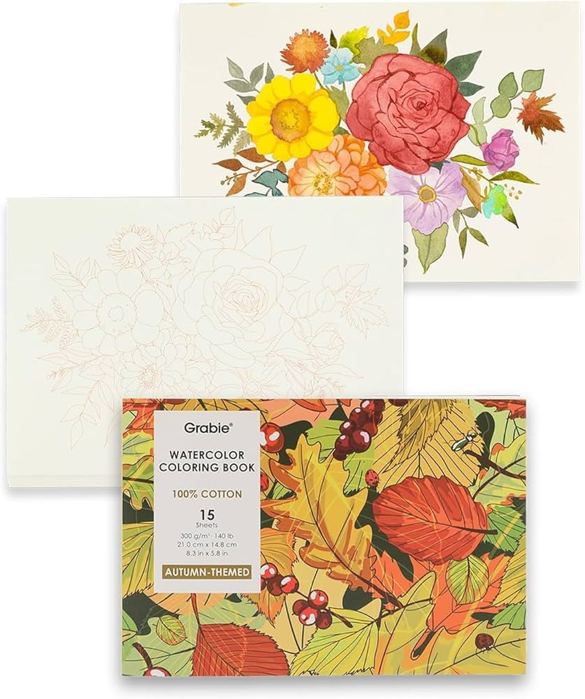 Grabie Watercolor Coloring Book, 15 Sheets A5 (8.3 x 5.8),Watercolor Book for Adults: Ignite Your... | Amazon (US)