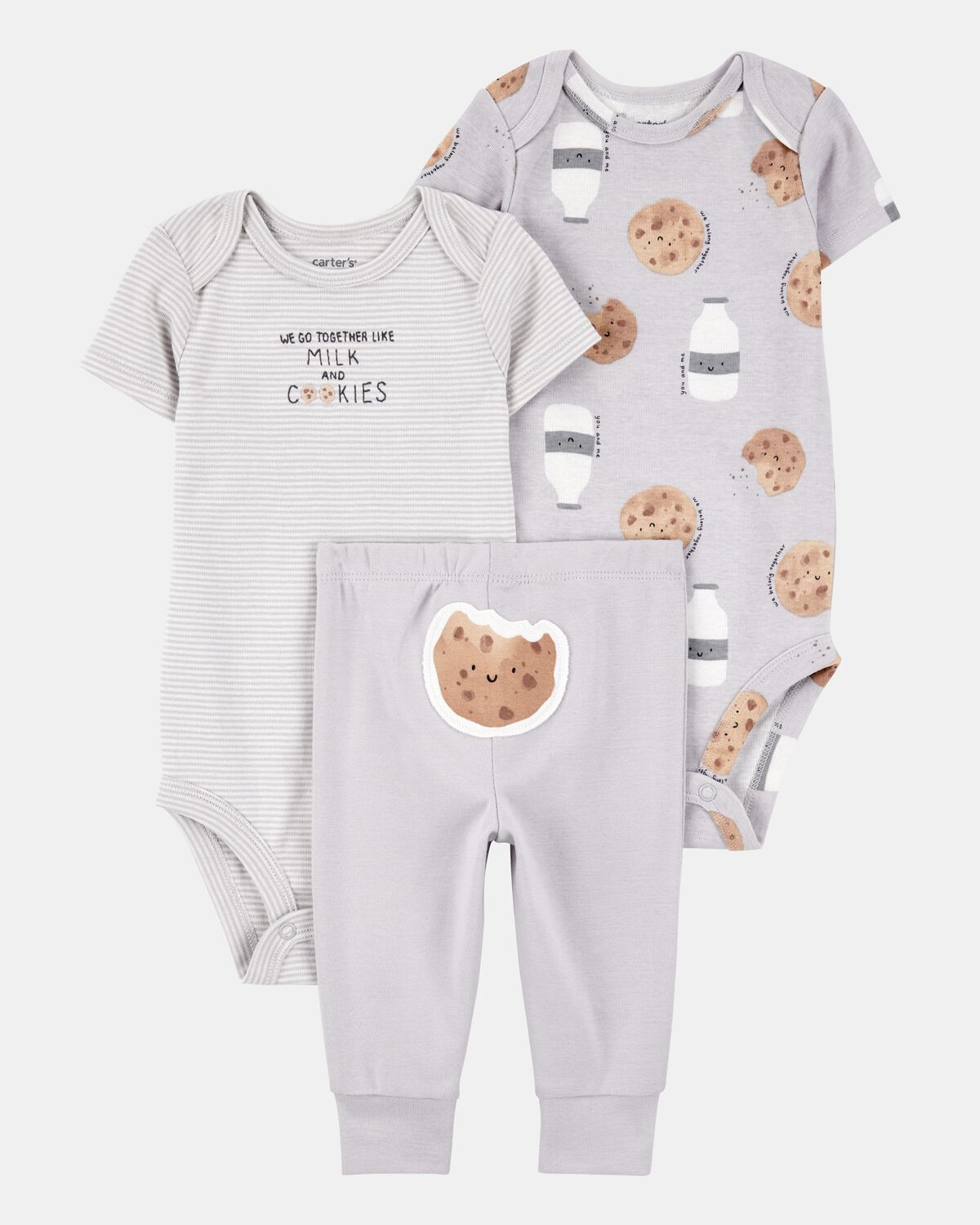 Baby 3-Piece Milk & Cookies Little Character Set® - Grey | Carter's Inc