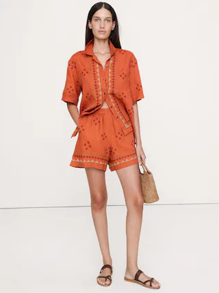 Embroidered Linen 4" Pull-On Short | Banana Republic (US)