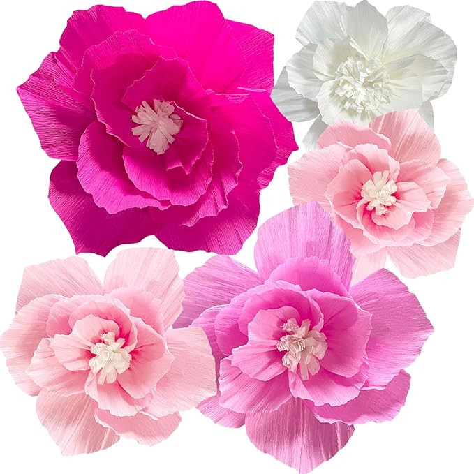 ANSOMO Pink Paper Flowers Artificial Crepe Tissue Hot Light Pink White Wall Décor Wedding Birthd... | Amazon (US)