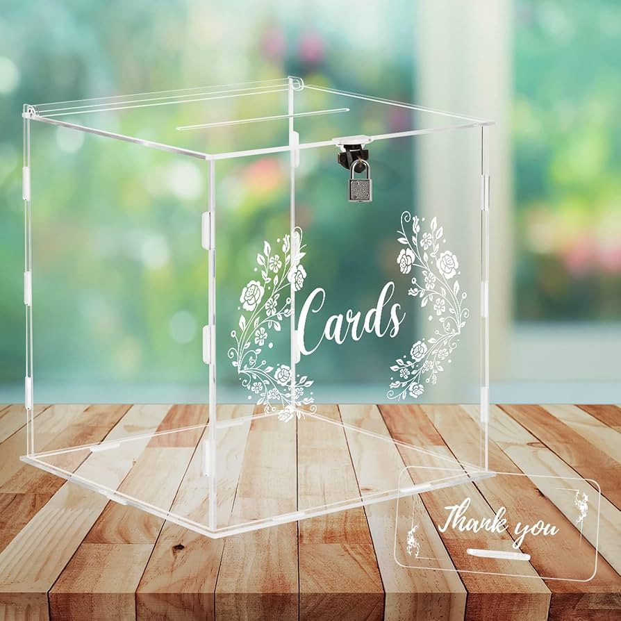 Wedding Card Box Clear Acrylic Card Box with Lock & Sign Wedding Money Post Gift Card Holder Box ... | Amazon (US)