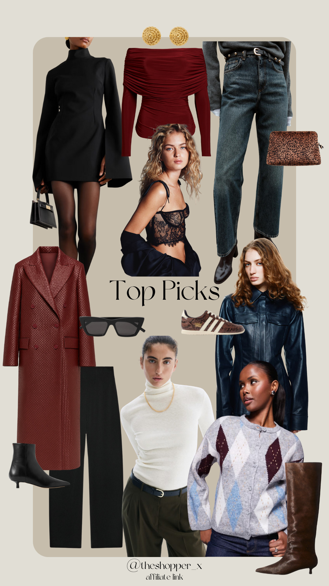 Argyle Pattern Cardigan, Top, Faux Leather Weaved Bag, Kitten-Heeled Leather Boots, Leather Shir, Animal-Print Pouch, Snake-Effect Leather Sneakers, Sunglasses, Leather Ankle Boots, Jeans, Trousers, Zara, H&M, NET-A-PORTER, ASOS 

 #LTKuk #LTKautumn #LTKstyletip