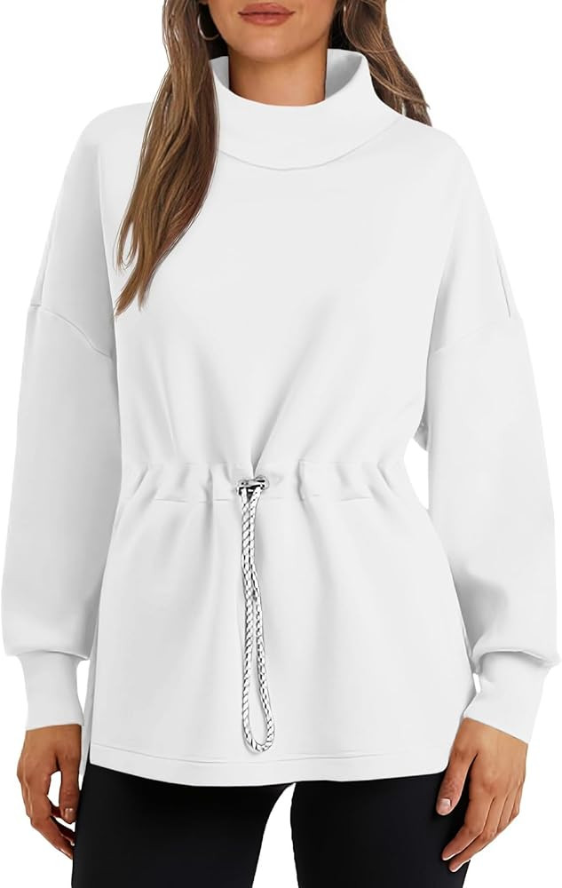 Women's Turtleneck Sweatshirts Long Sleeve Pullover Tops Side Slit Tunic Shirts with Drawstring W... | Amazon (US)