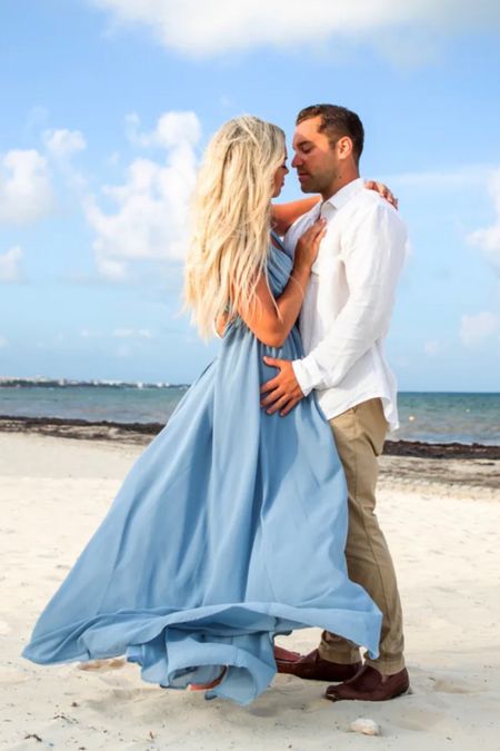 This blue maxi dress is perfect for beach engagement photos! Beach engagement photoshoot. Engagement photo dress.

#LTKunder100