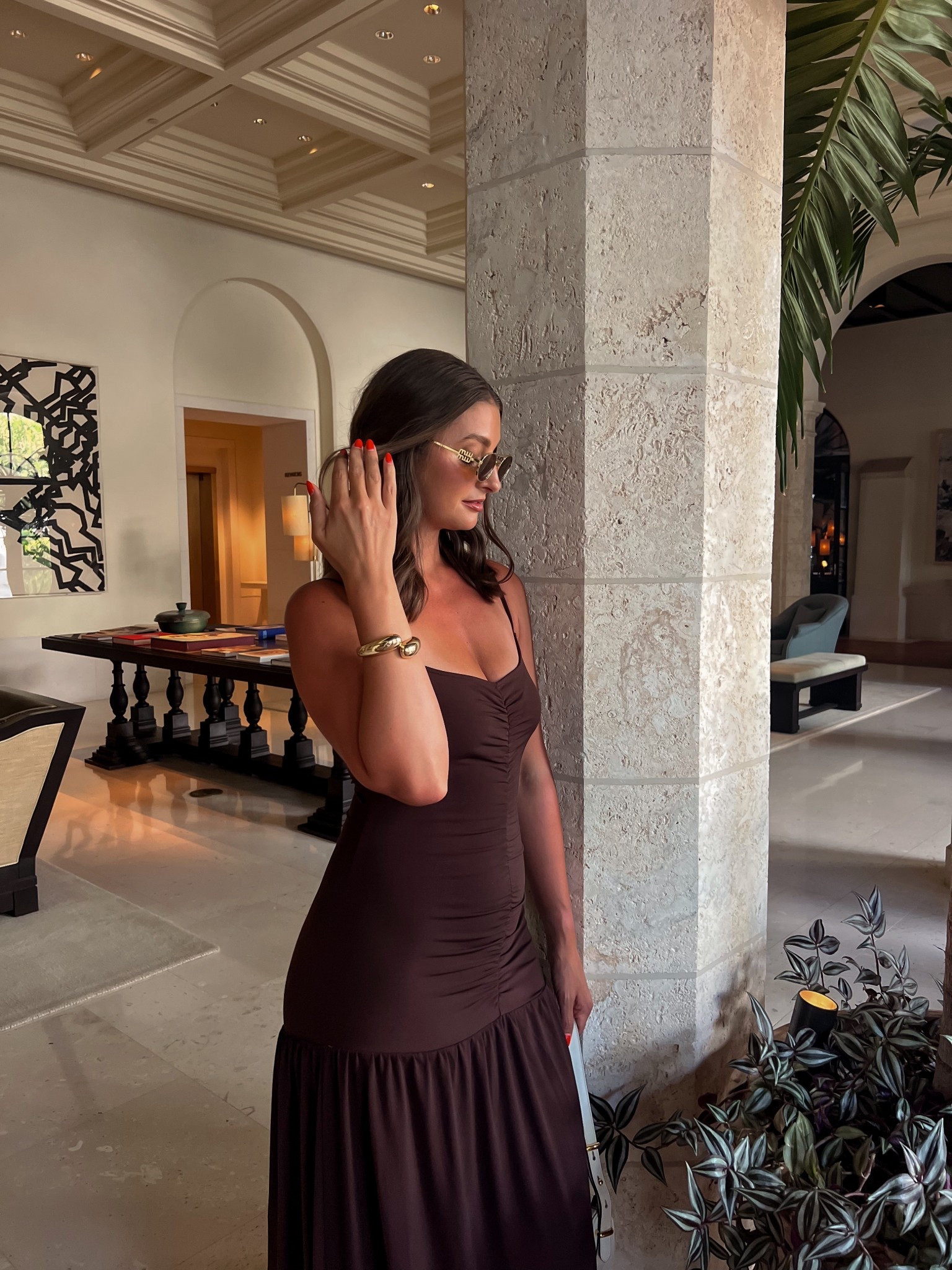 Chocolate brown maxi dress I wore in Miami! Wearing a medium! 