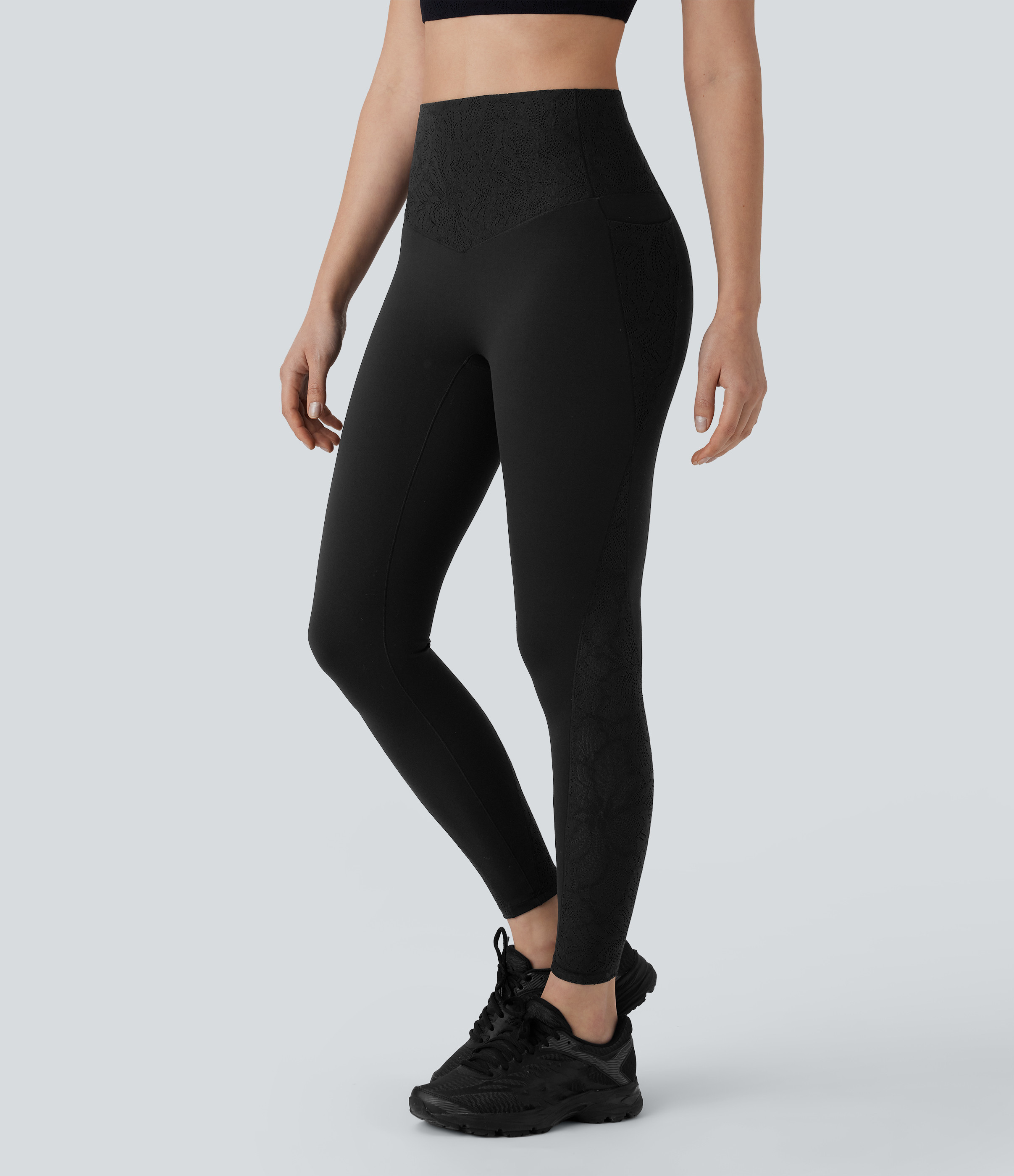 Halara Halara UltraSculpt™ SoCinched High Waisted Tummy Control Contrast Lace Pockets Shaping Training Leggnigs - Black - XS(7/8) | HALARA