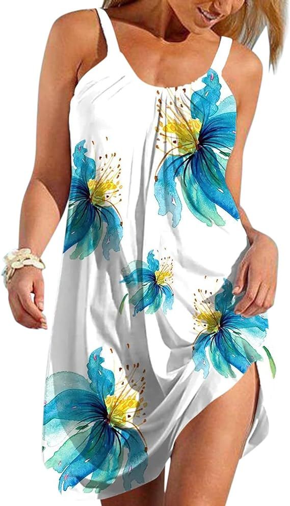 Oiumov Summer Dresses for Women Beach Spring Striped Print Cute Dress Cover Up Sundress Sleeveles... | Amazon (US)