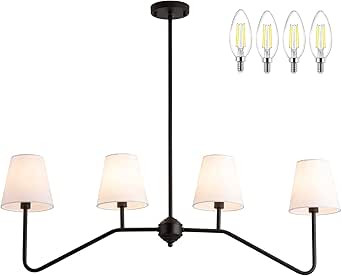 9MMML 39" 4 Arms Kitchen Island Lighting,4 Lights Dining Room Chandelier,Black Body + Fabric Shad... | Amazon (US)