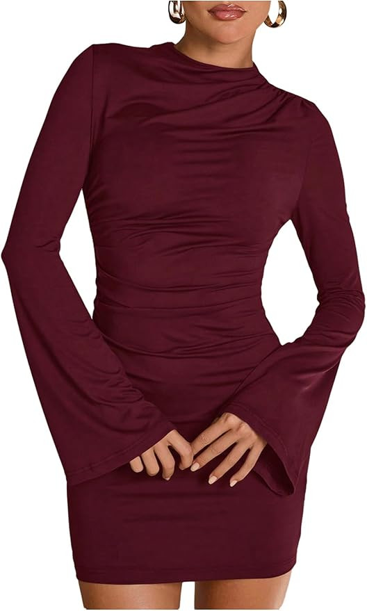 Floerns Women's Elegant Flare Sleeve Mini Dress Mock Neck Formal Prom Bodycon Dresses | Amazon (US)