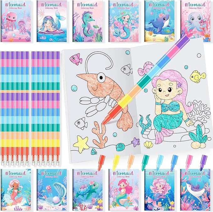 BenLouis 24 Mermaid Mini Coloring Books Kids with 24 Stacking Crayons Little Mermaid Theme Party ... | Amazon (US)