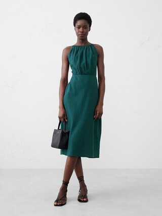 Linen-Blend High-Neck Midi Dress | Banana Republic Factory