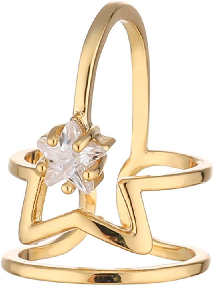 Gold Star Pendant Fingertip Opening Ring Nail Ring with CZ Crystal Women Girls Knuckle Finger Man... | Amazon (US)