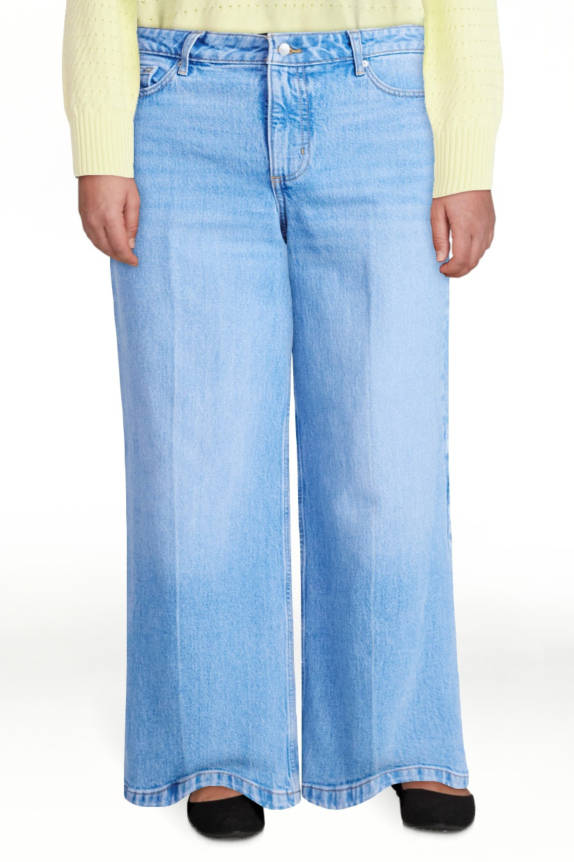 Free Assembly Jeans de Pierna Ancha Relajados de Tiro Alto para Mujer con Pliegue Frontal, Tallas... | Walmart (US)