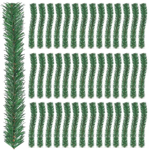 50 Pack 12Inch Christmas Garland Ties Artificial Pine Needles Santa’s Factory Christmas Tree Branches Wired Faux Pine Greenery Stems in Green for Christmas Decorations | Amazon (US)