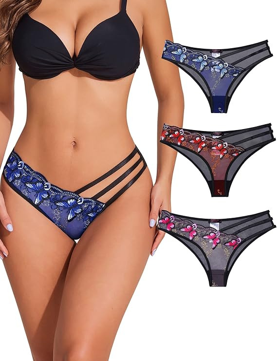 Avidlove Sexy Panties for Women Butterfly Embroidered Underwear Mesh Panties Pack       Send to L... | Amazon (US)