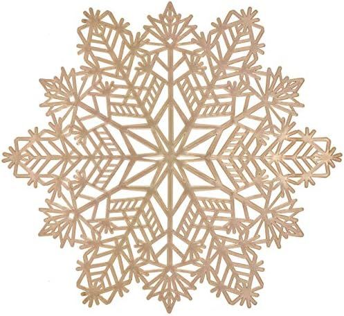 Amazon.com: Christmas Snowflake Place Mats Set of 4 Gold Metallic Festive Vinyl Table Mat Washabl... | Amazon (US)