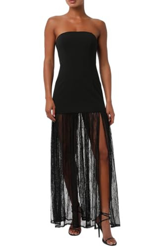 Lulus Lucille Strapless Lace Maxi Dress for Women Elegant Black Formal Maxi Dress with Lace Overlay, Side Slit & Crepe Knit Fabric Evening, Fall & Winter Occasion Gown | Amazon (US)