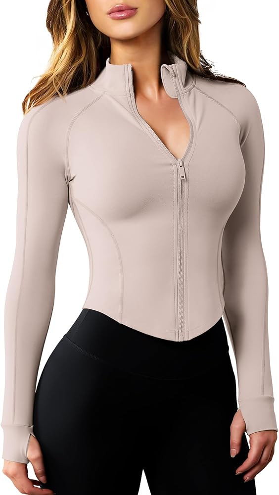 AVGO Women's Workout Jacket Lightweight Zip Up Cropped Yoga Jackets Slim Fit Athletic Tops with T... | Amazon (US)
