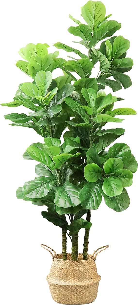 LOVMOR 6ft Artificial Fiddle Leaf Fig Tree with Woven Seagrass Plant Basket and Realistic Moss,Ar... | Amazon (US)