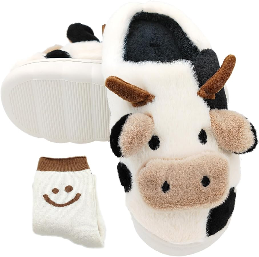 Cow Slippers for Women - Fluffy Animal Slippers for Adults, Cartoon Cute Cow Slides, Kawaii Winte... | Amazon (US)