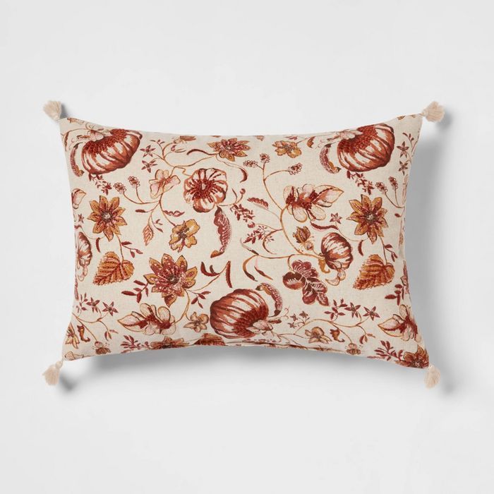 Reversible Printed Pumpkin Lumbar Throw Pillow with Corner Tassels - Threshold™ | Target