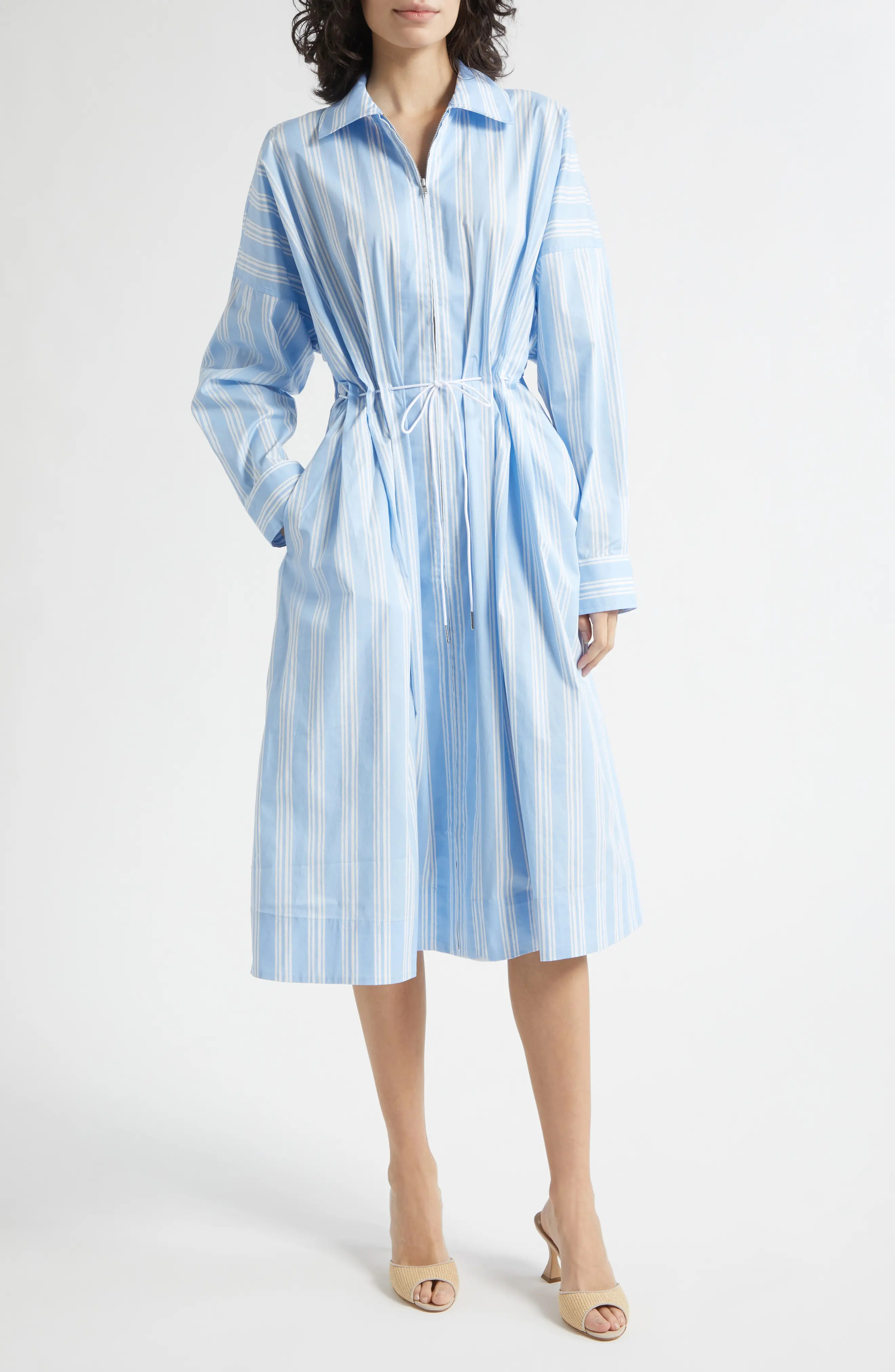STAUD Chi Stripe Midi Shirtdress in Ventura Stripe at Nordstrom, Size Large | Nordstrom